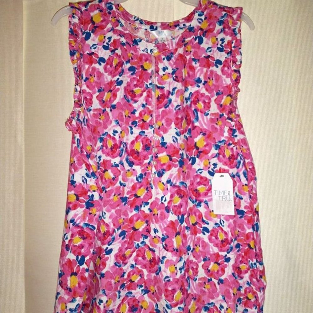 Time And Tru Women's shirt flower ruffle tank Sleeveless M (8-10) W-303